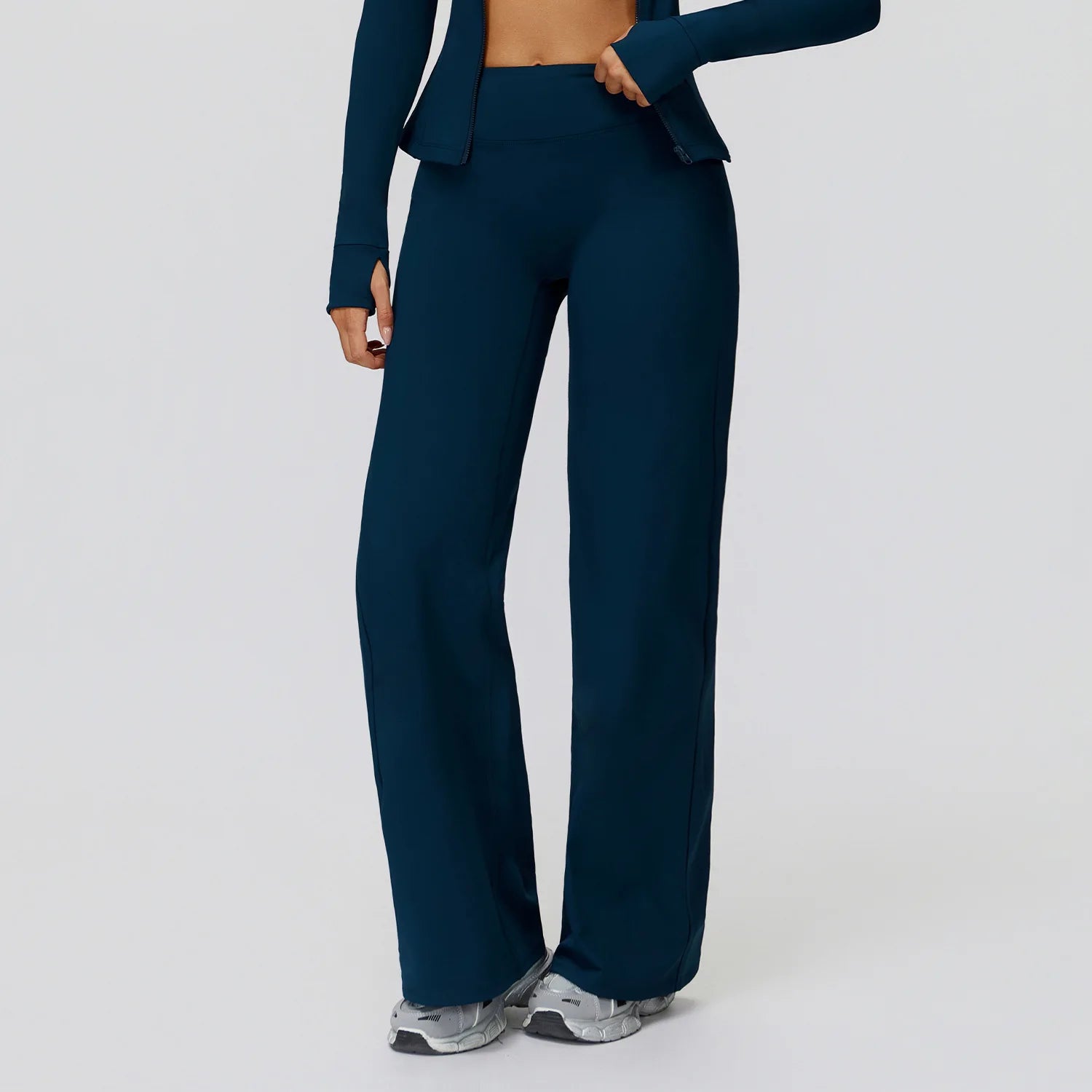 Women's High Waist Polyester Blend Wide Leg Pants for Yoga and Casual Wear
