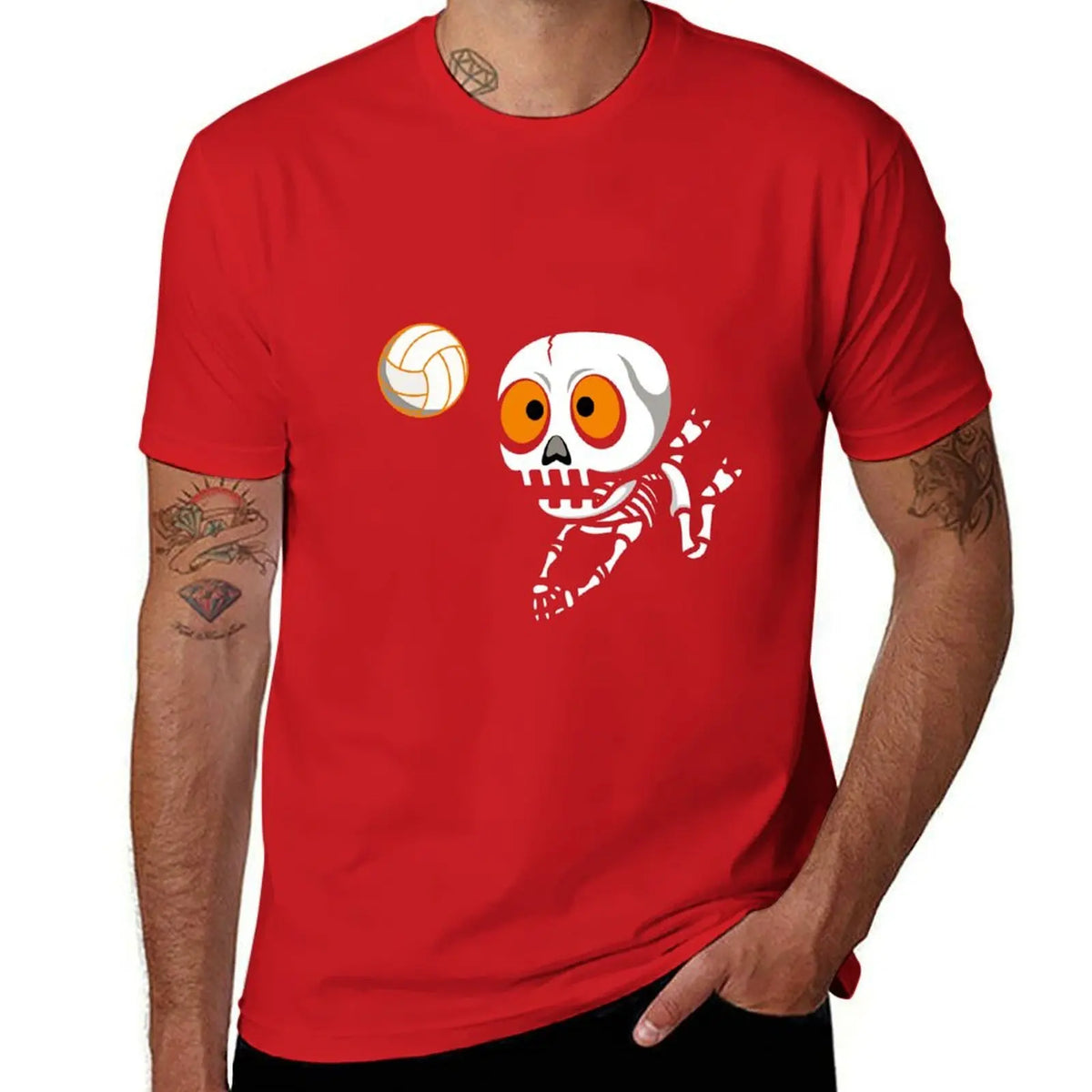 Skeleton Volleyball Graphic Short Sleeve T-shirt For Sports Outfits