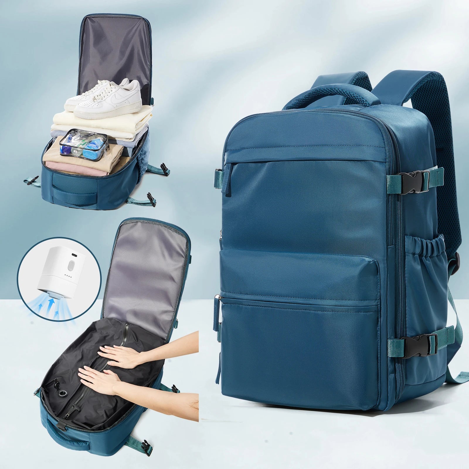Travel Backpack with Internal Compression Storage and Zippered Compartments