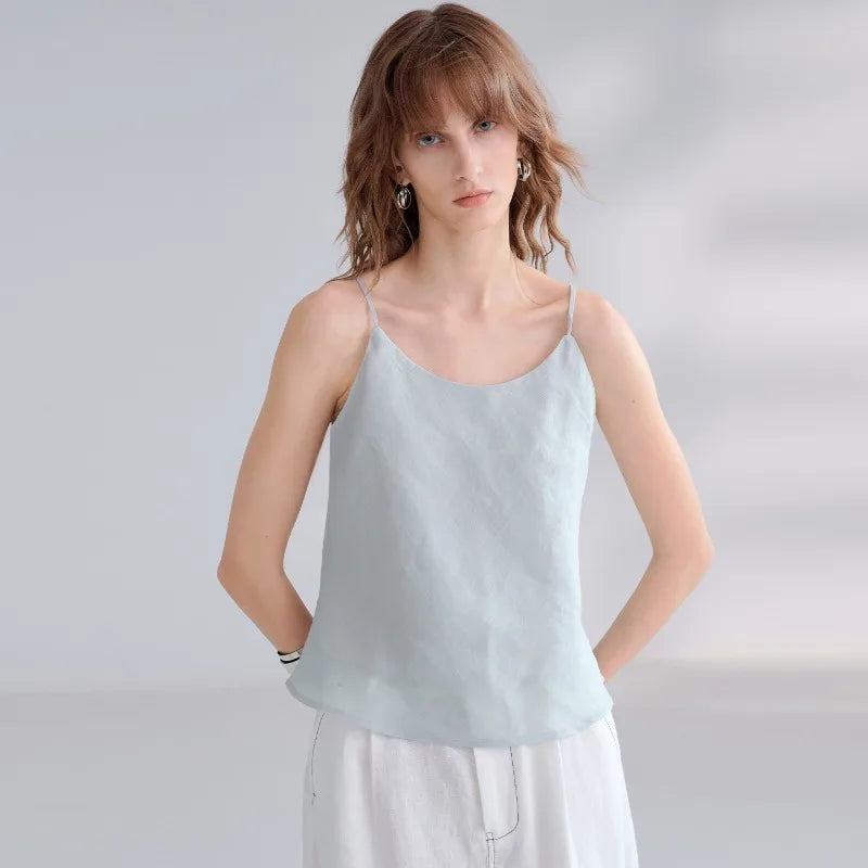 Women's Ramie Sleeveless Backless Camisole Top with Relaxed Shape for Casual Outfits