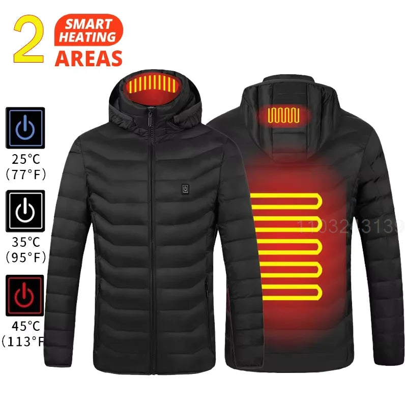 USB Heated Hooded Full Zip Long Sleeve Outdoor Jacket