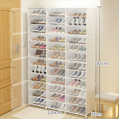 Hot Sale Fold Plastic Shoe Boxes Thickened Transparent Stackable Shoe Organizer Superimposed Combination Shoe Cabinet Home Use