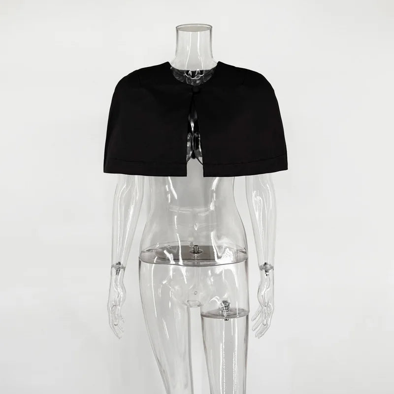 Women's Short Polyester Capelet with Round Neck and Open Front