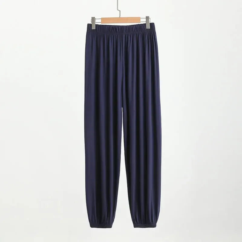 Men's Solid Elastic Waist Cuffed Long Lounge Pajama Pants