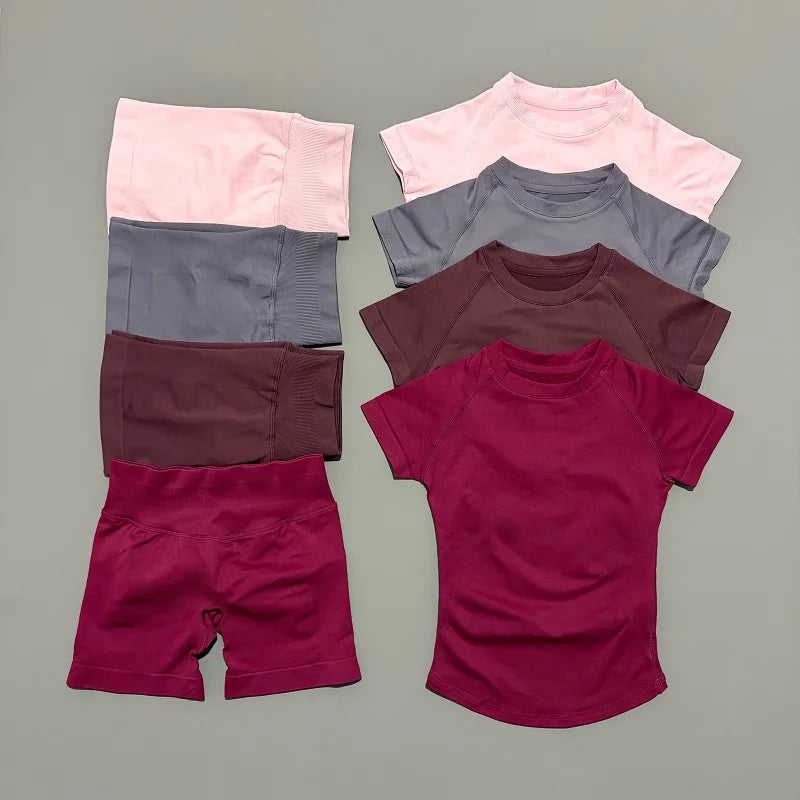 Women's Short-Sleeve Top and Shorts Yoga Set