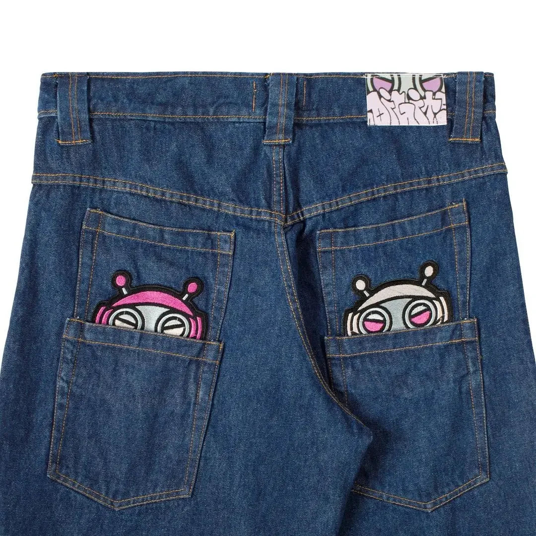 Women's Letter Graphic Distressed Straight Leg Denim Jeans