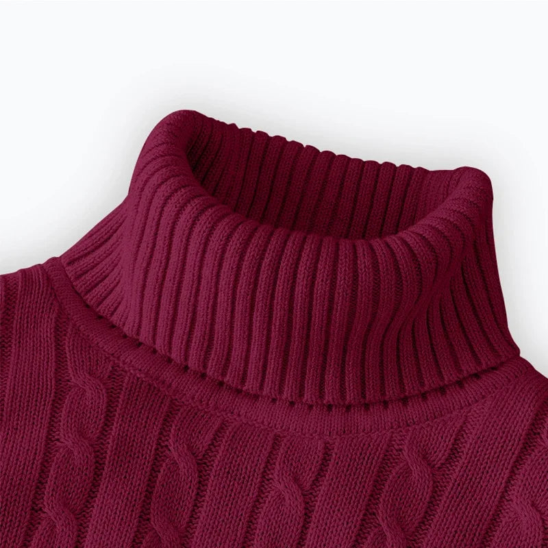 Men's Cable Knit Turtleneck Long Sleeve Sweater