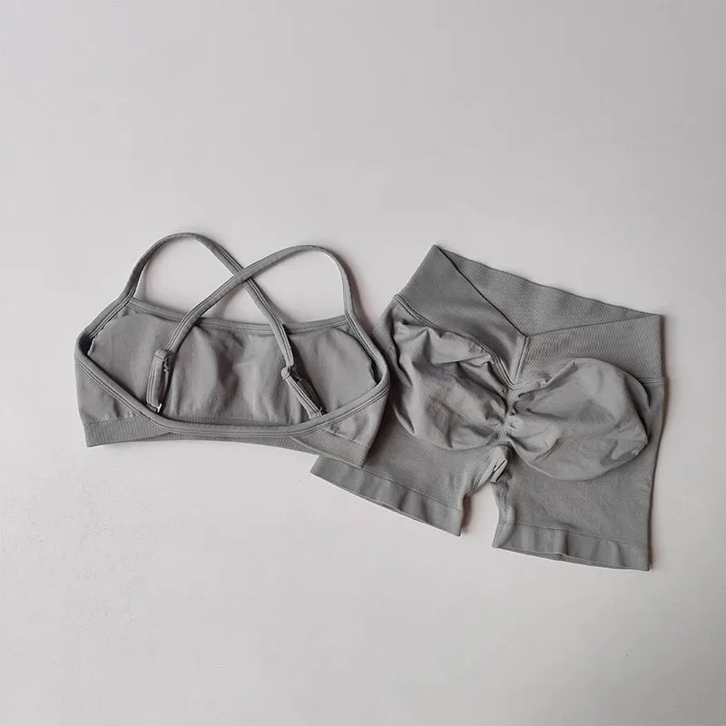 Women's Cross Strap Bra And Shorts Yoga Set