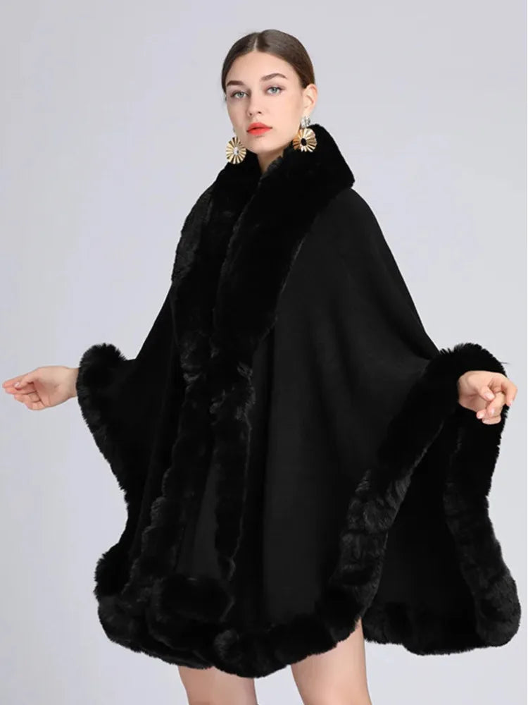 Plush Trim Open Front Cape for Layering over Outfits