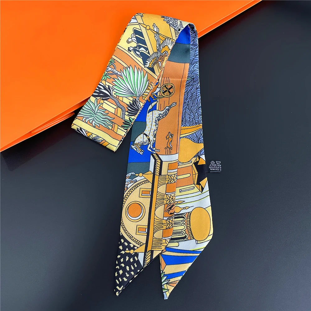 Horse Motif Skinny Scarf with Decorative Printed Patterns