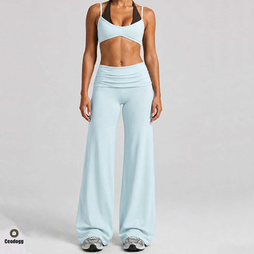 Women's Nylon Blend Flared Workout Pants with Coordinating Top Style Options
