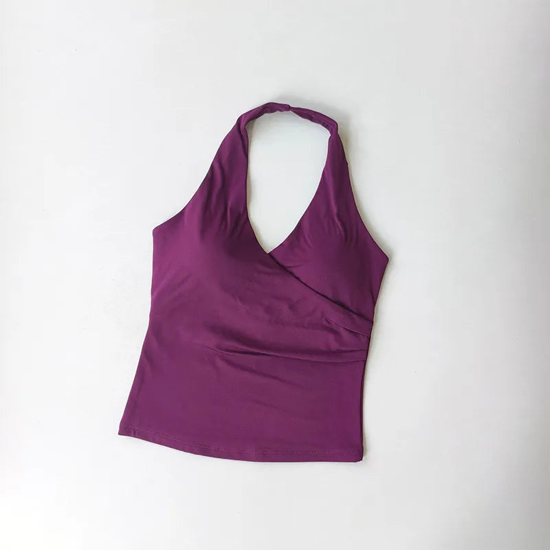 Women's Ruched Halter Neck Cropped Tank Top