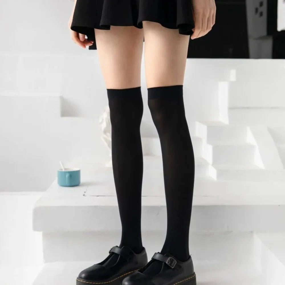 Solid Thigh High Stockings with Smooth Knit Appearance