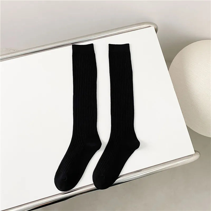 Solid Ribbed Knee High Socks with Shaped Heel