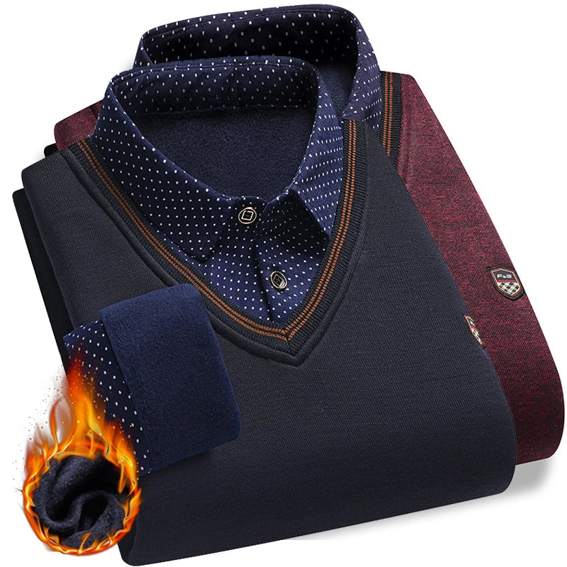Men's Layered Look Collared Long Sleeve Knit Sweater
