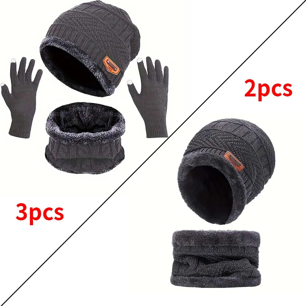 Knitted Hat Scarf and Touchscreen Gloves Set for Adult Winter Wear