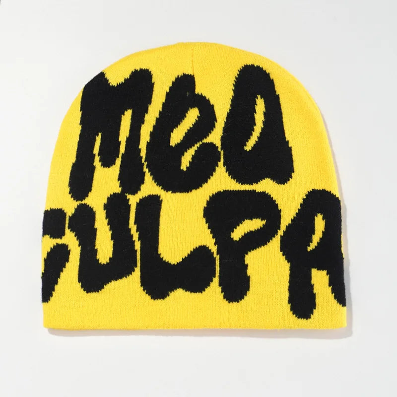 Letter Pattern Knit Beanie with Colorful Graphic Design