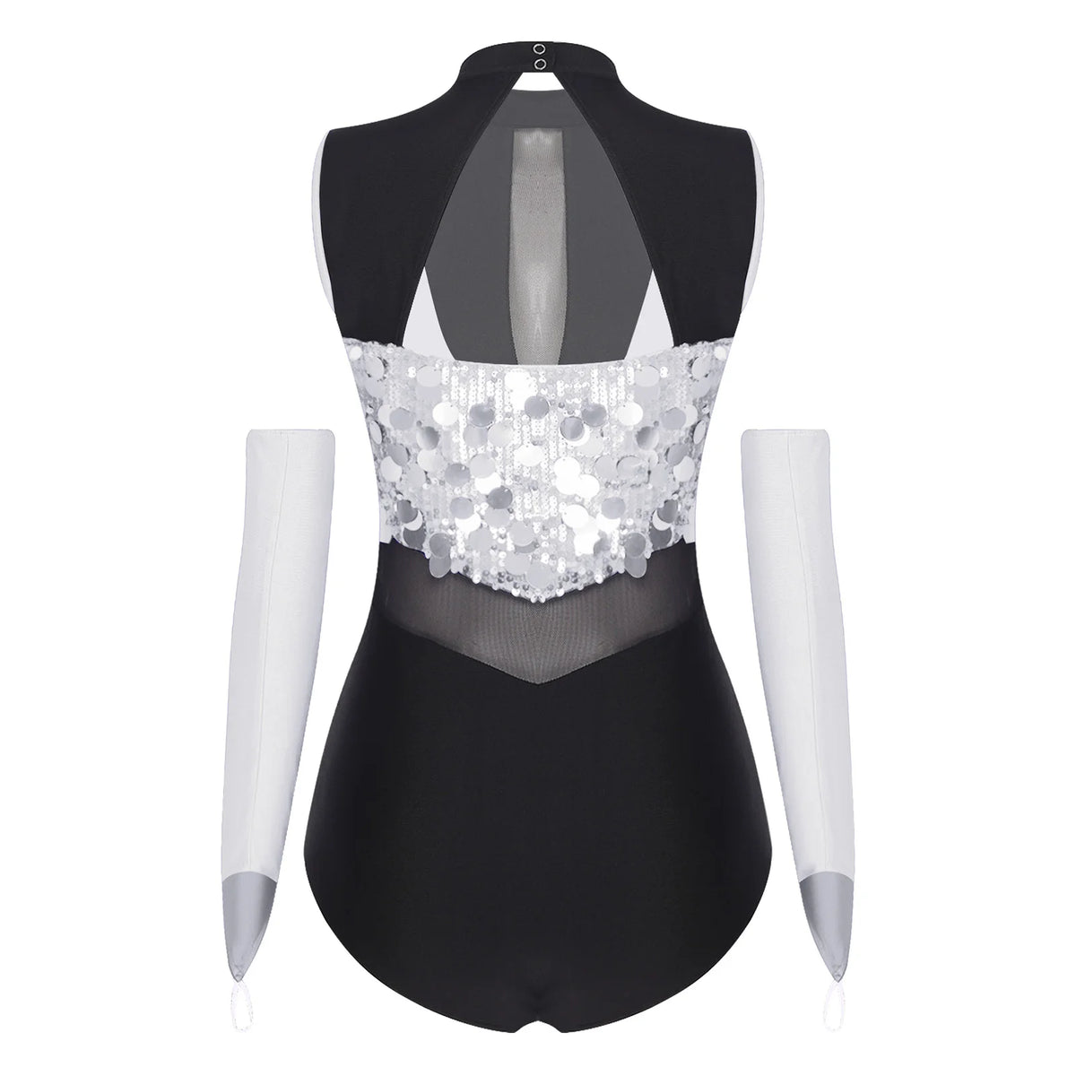 Women's Sequin Mesh Dance Leotard with Coordinating Long Glove Accessories