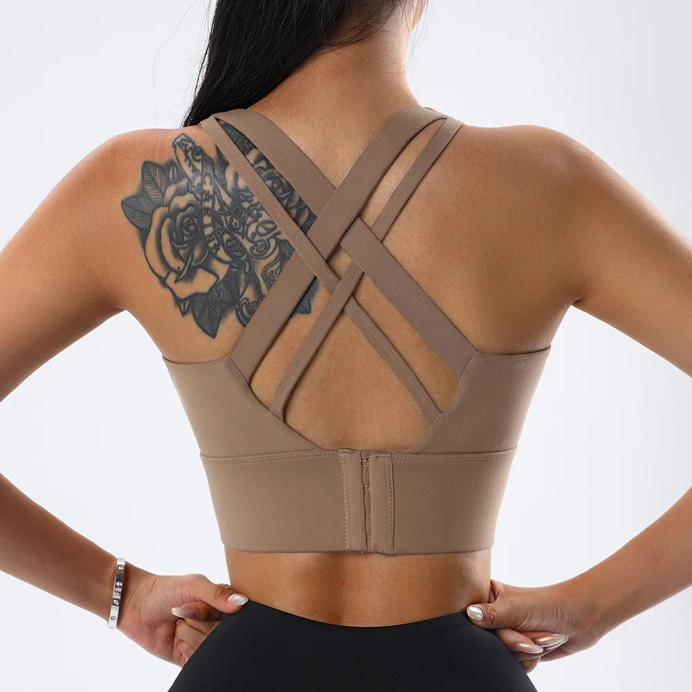 Women's Scoop Neck Multi Strap Cross Back Sports Bra