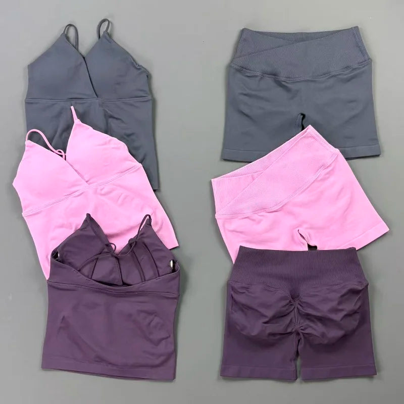 Women's Twist Front Tank And Shorts Yoga Set