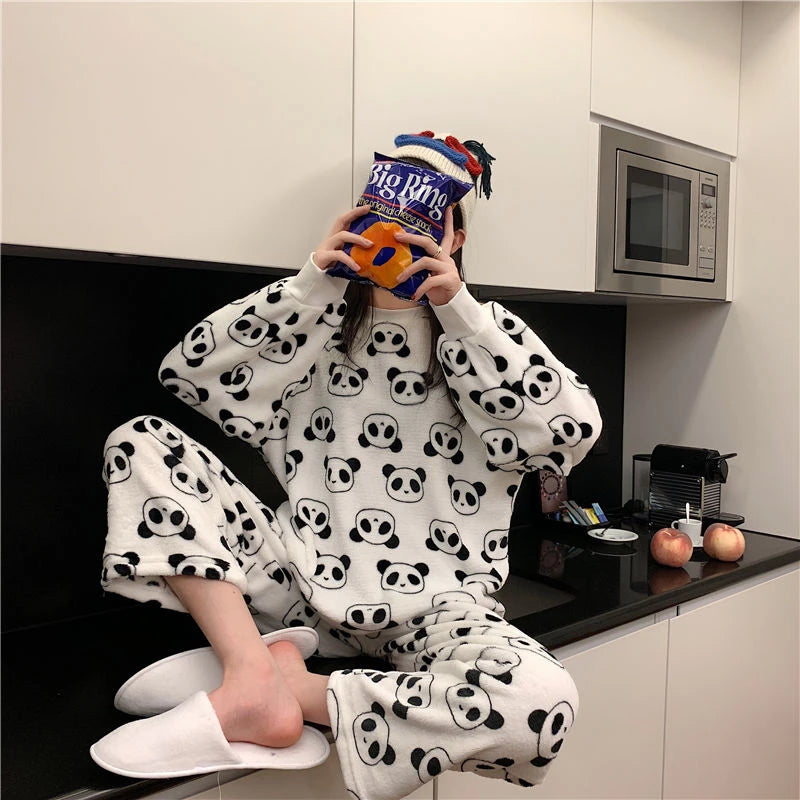 Women's Long Sleeve Plaid Bottom Pajama Set with Top and Pants