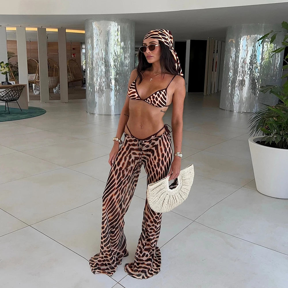 Printed Bikini with Kimono Cover-Up