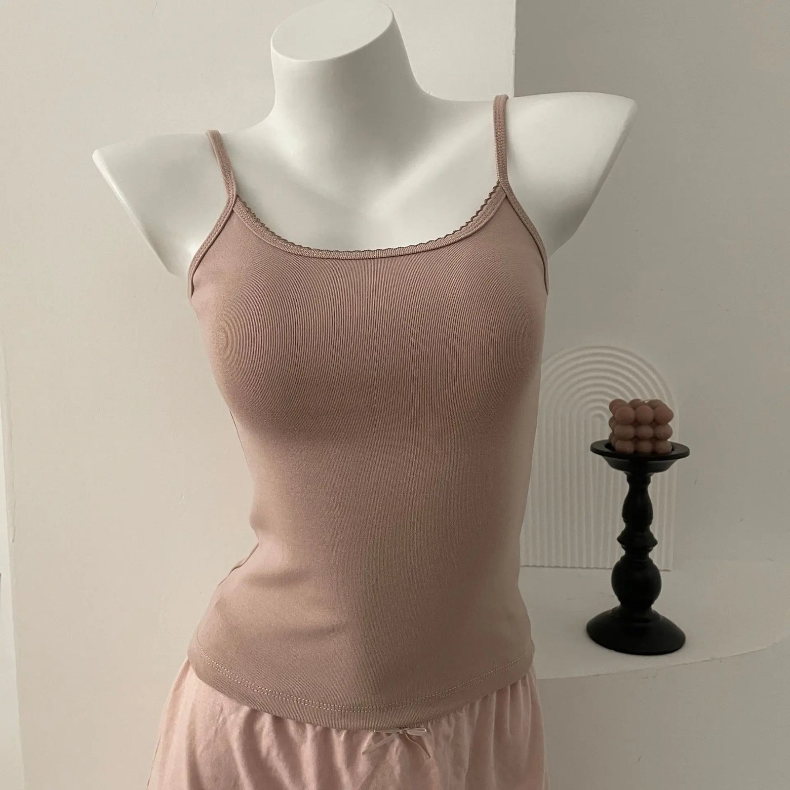 Women's Lace Trim Cotton Blend Camisole with Bow and Mixed Pattern Options