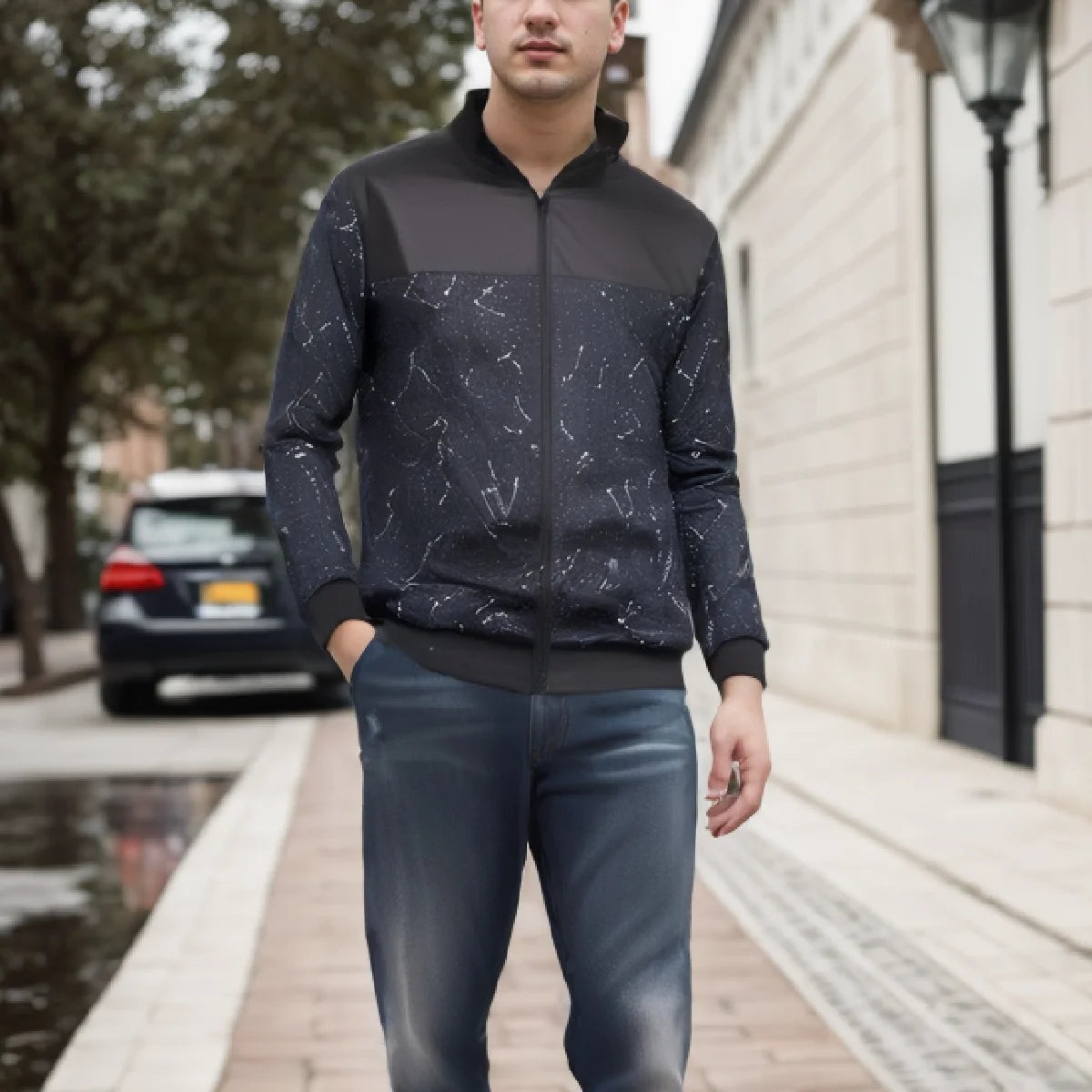 Men's Short Baseball-Collar Zip-Front Jacket