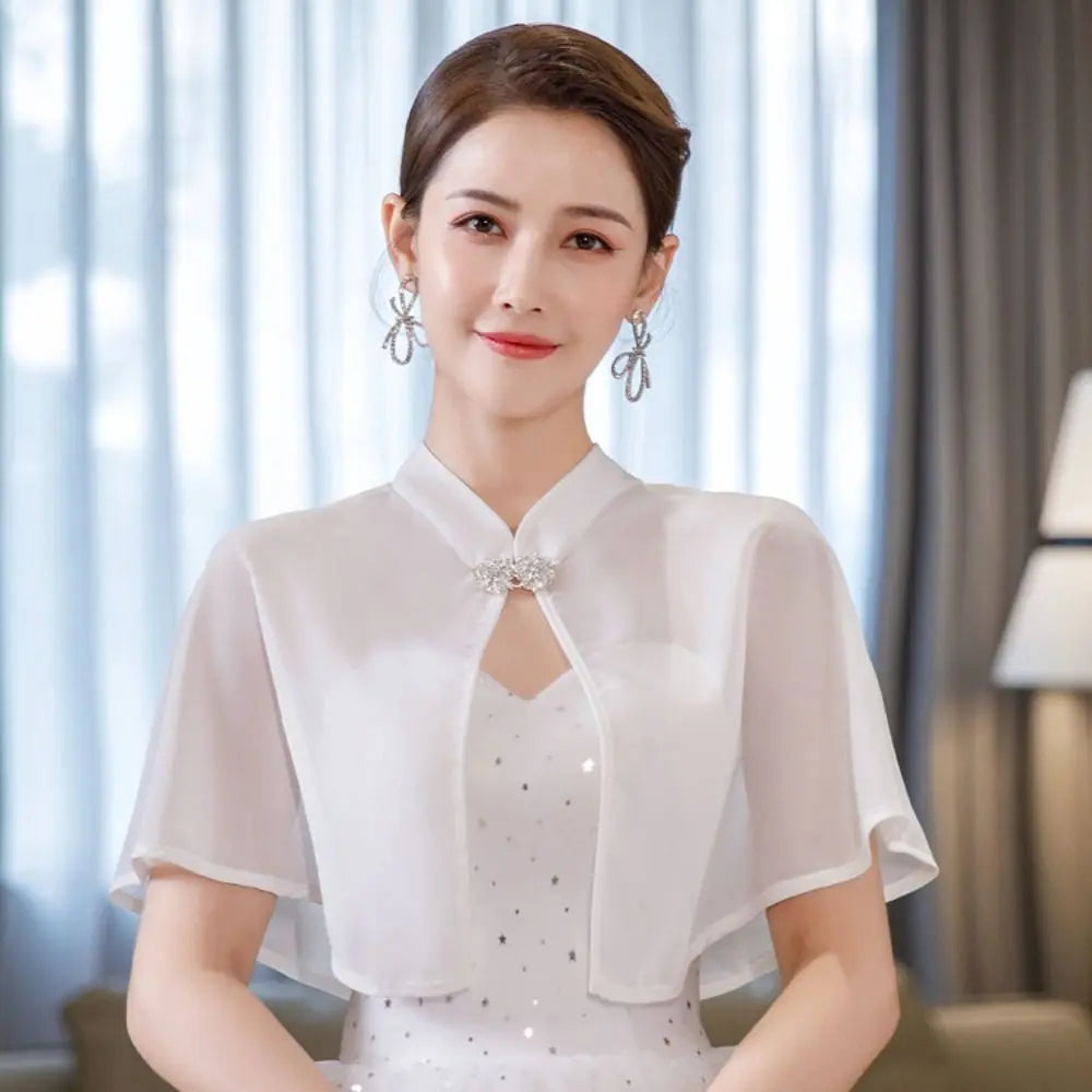 Clasp Front Chiffon Capelet for Layering over Dresses and Tops