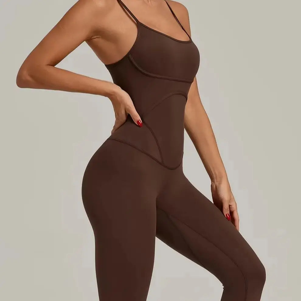 Women's Cross Back Nylon Blend Workout Jumpsuit with Thin Straps