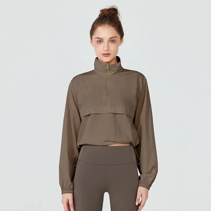 Women's Stand Collar Half Zip Pullover Jacket For Workout Outfits