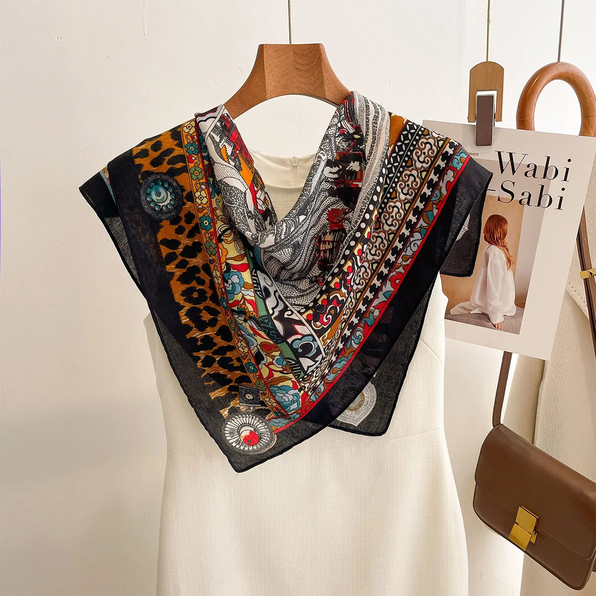 Printed Square Scarf with Polka Dot Pattern Options