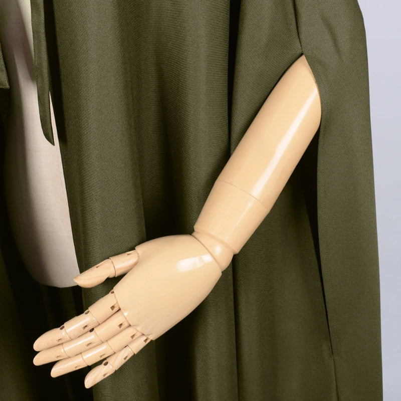 Long Hooded Tie Front Cape for Layering over Outfits