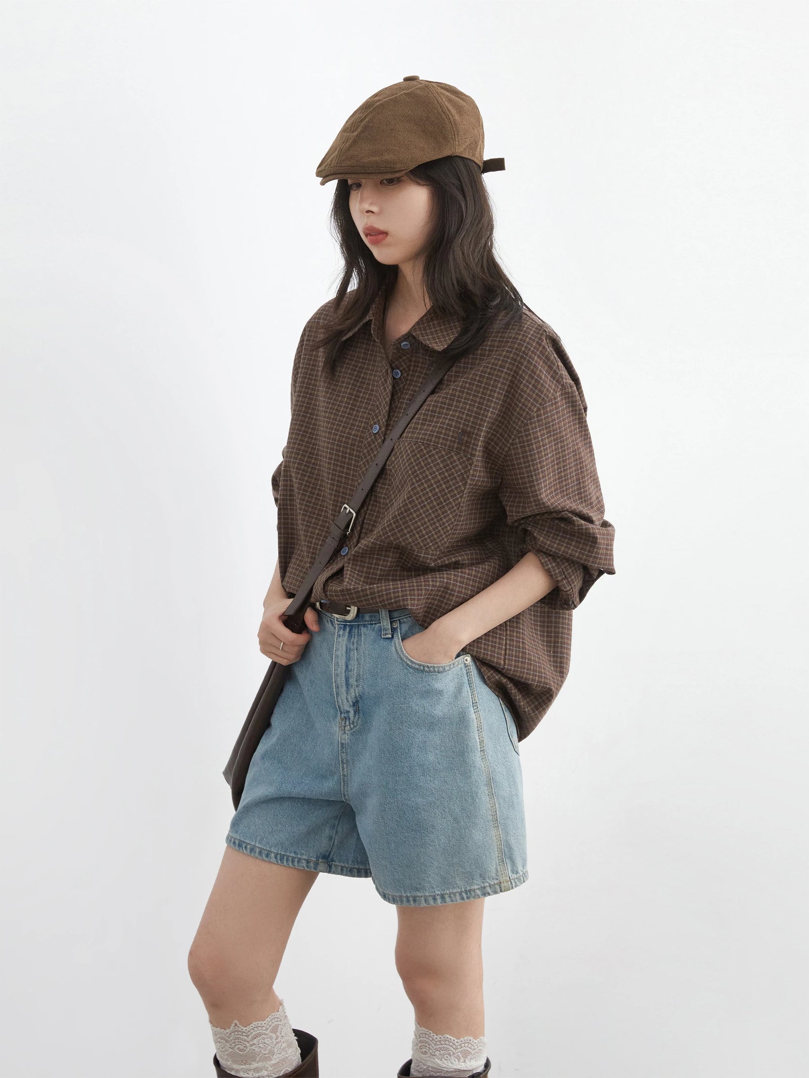 Women's Checked Long Sleeve Shirt with Plain Colour Options