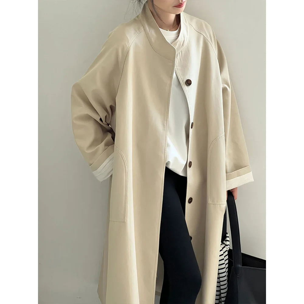Women's Cotton-Lyocell Button-Front Trench Coat