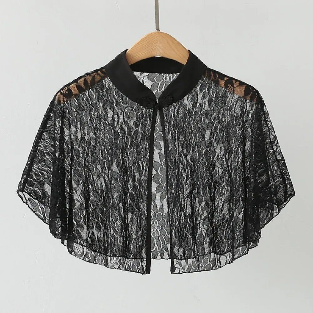 Short Clasp Front Chiffon Cape for Layering over Outfits