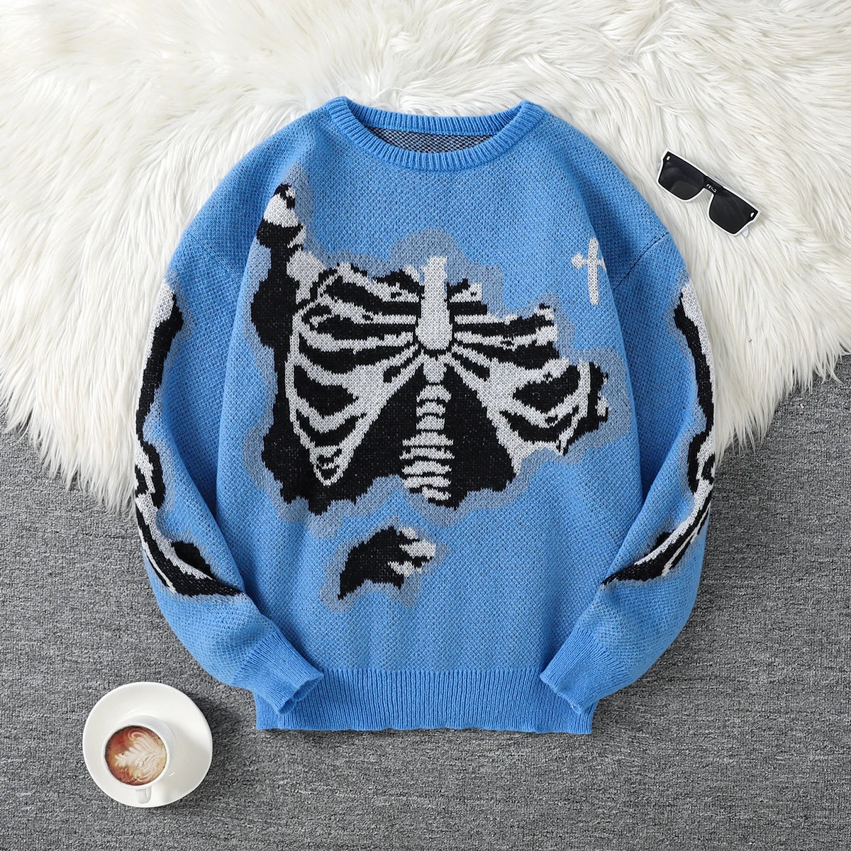 Men's Skeleton Graphic Crew Neck Knit Sweater