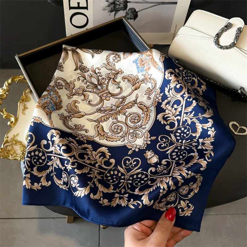 Ornate Print Square Scarf with Decorative Border Patterns
