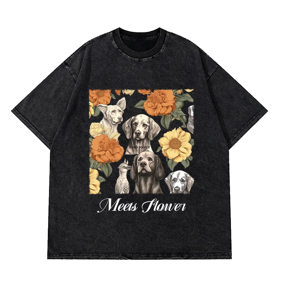 Gothic Dog Letter Print Vintage Washed Oversized T-Shirt