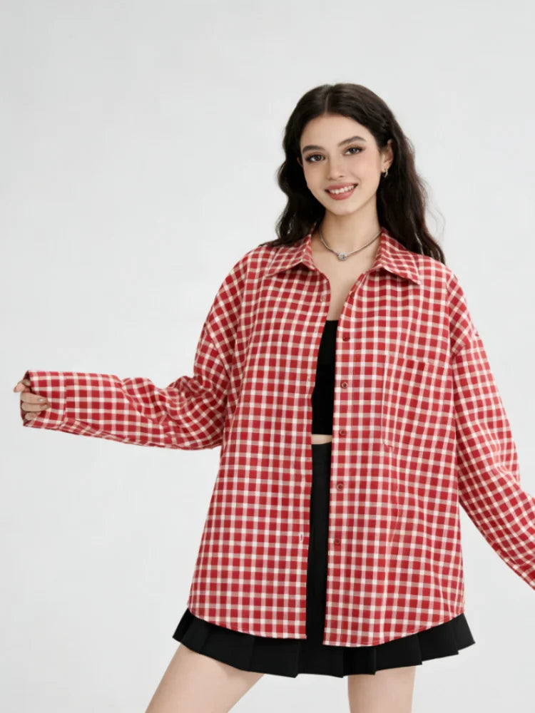 Women's Checked Relaxed Long Sleeve Button Front Shirt