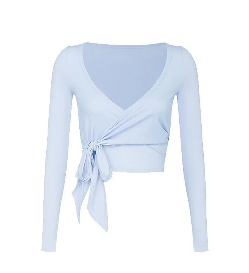 Women's Tie-Front Long-Sleeve Ballet Wrap Top