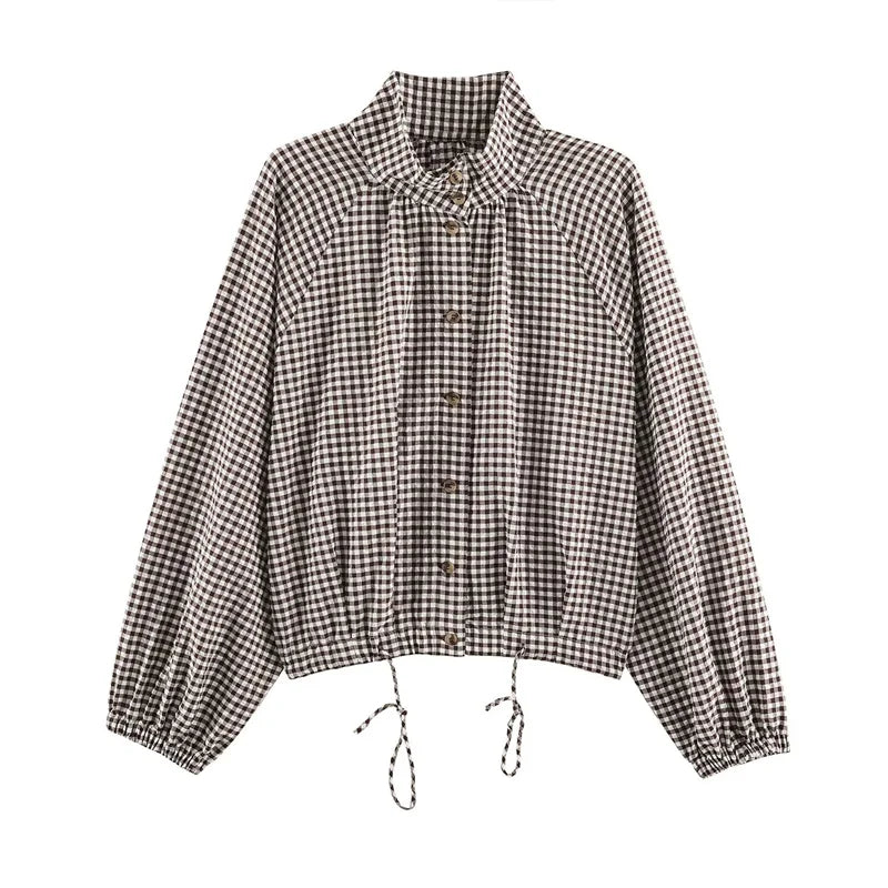 Women's Plaid Long-Sleeve Button-Front Jacket