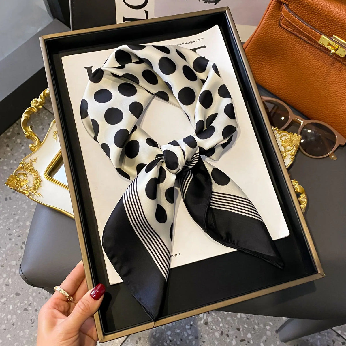 Chain Print Square Scarf with Decorative Border Designs