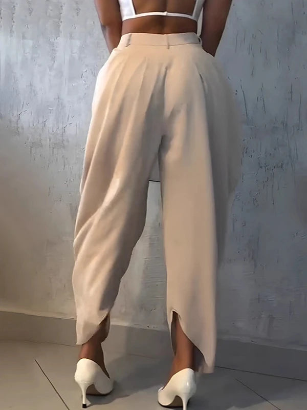 Women's Pleated Harem Pants with Tapered Legs and Waistband