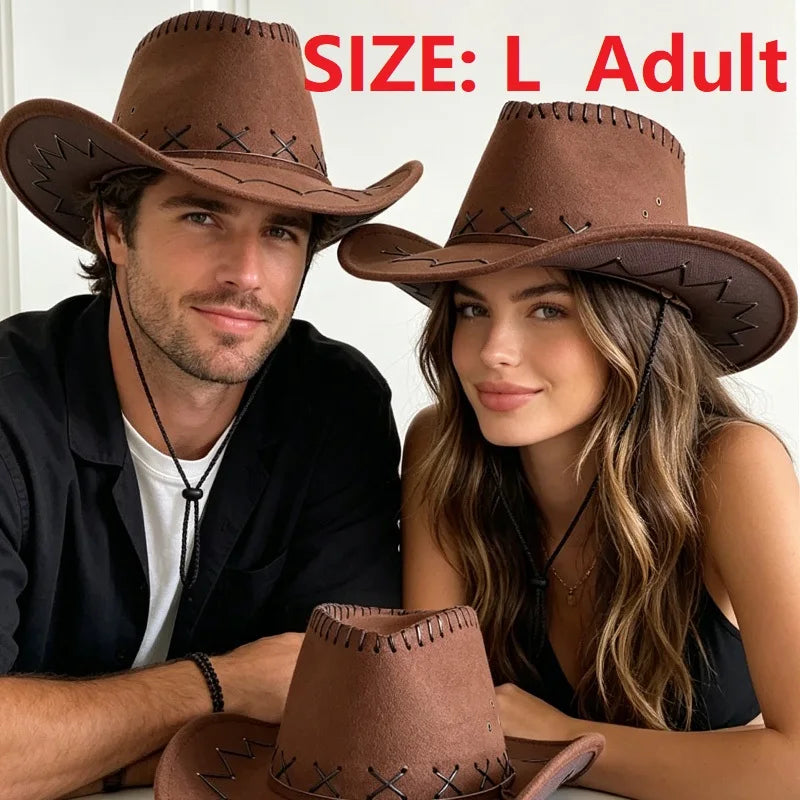 Wide Brim Cowboy Hat with Decorative Edge Stitching