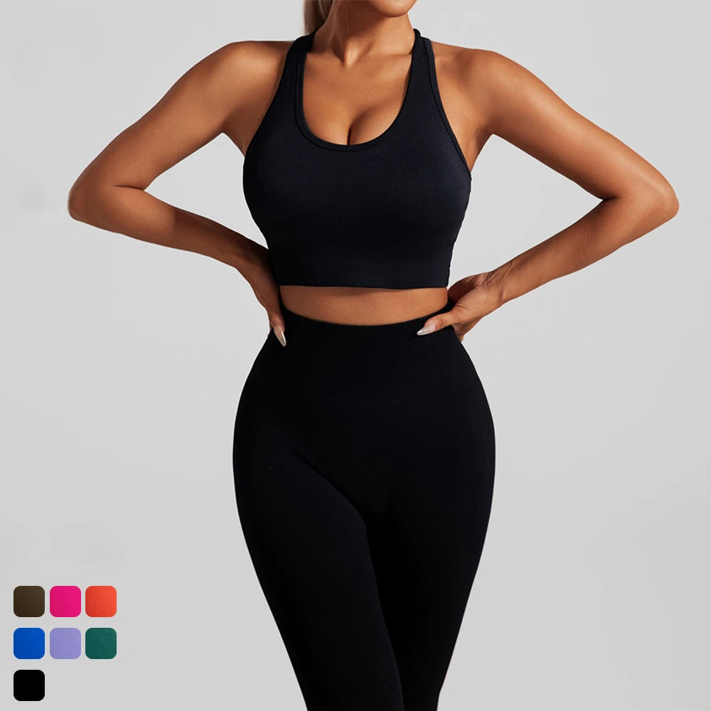Women's Backless Crop Top And Leggings Yoga Set