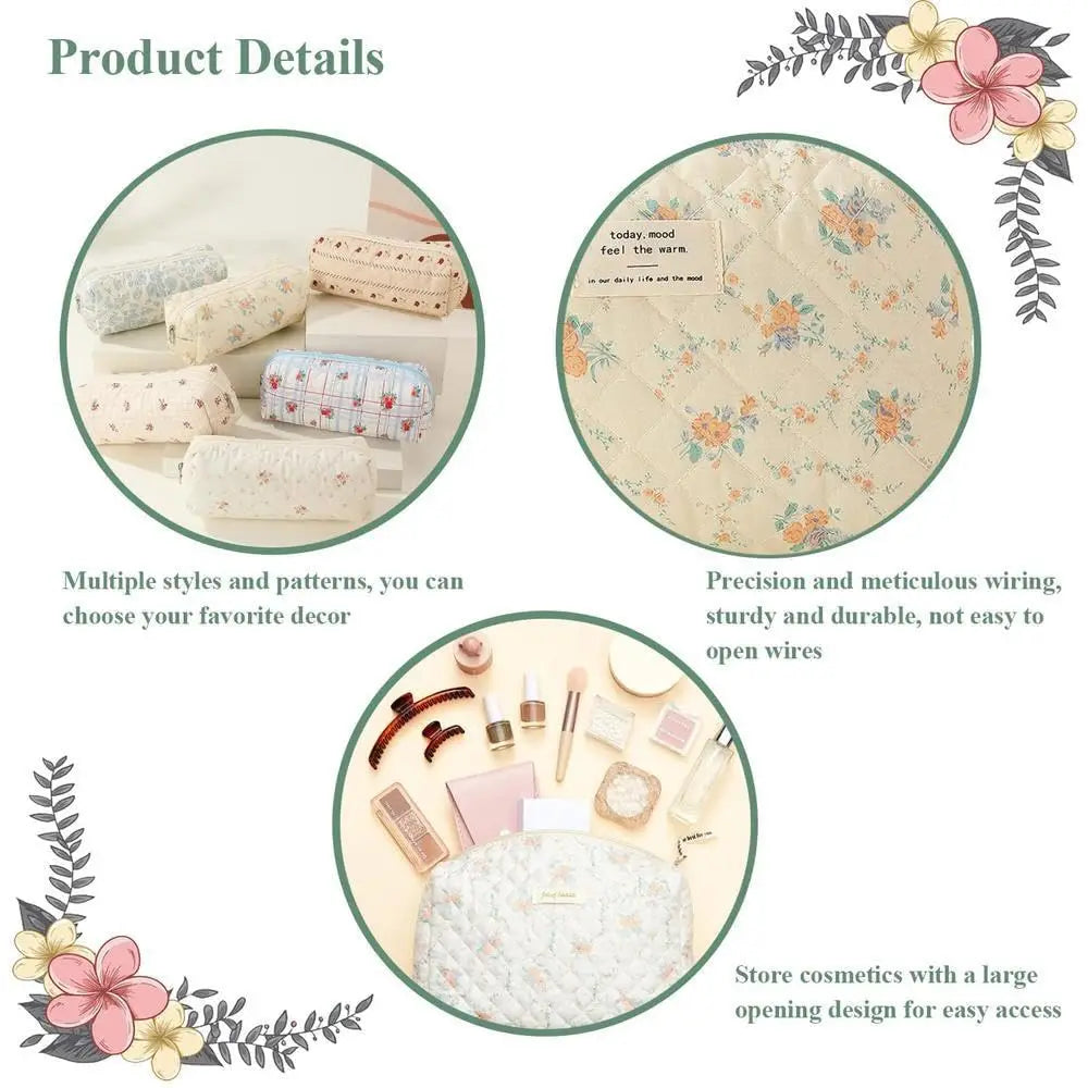 Printed Quilted Toiletry Bag with Zippered Size Options