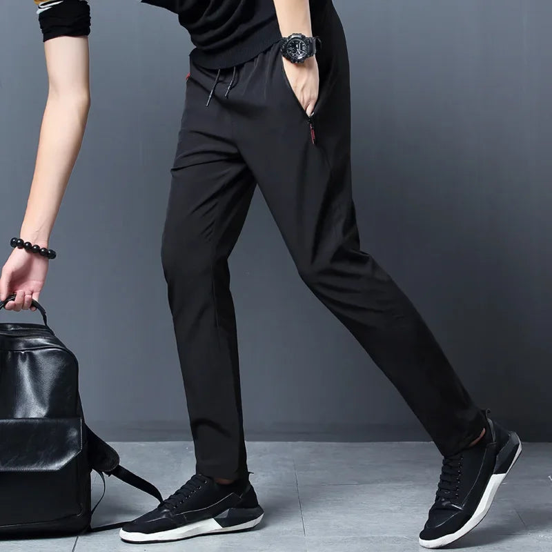 Men's Lightweight Straight-Leg Pants with Elastic Waist for Everyday Wear