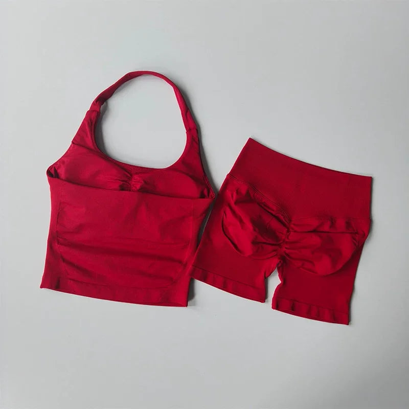 Women's Halter Tank And Shorts Yoga Set For Workout Outfits