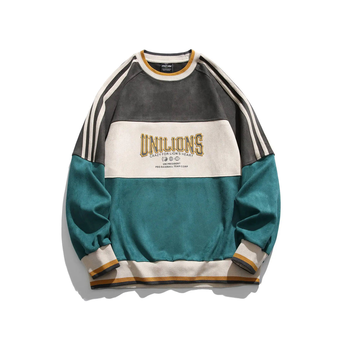 Men's Patchwork Crewneck Long-Sleeve Pullover Sweatshirt